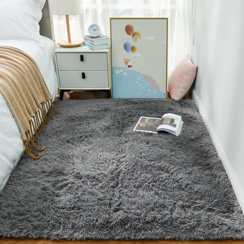 Ophanie Area Rugs for Living Room Bedroom, Upgrade Non-Slip Fluffy Soft Grey Shag Carpet, Indoor Floor Gray 4x6 Fuzzy Shaggy Living Room Plush Rug for Kids Home Dorm Decor Aesthetic - Image 5